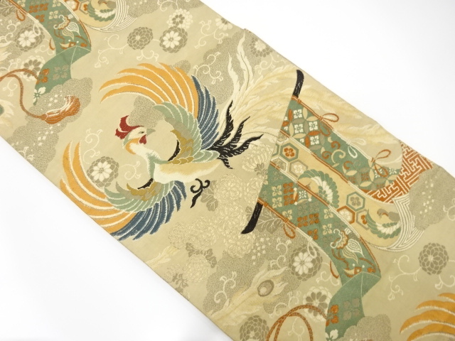 JAPANESE KIMONO / ANTIQUE MARU OBI / SILK / WOVEN SCREEN & PHOENIX